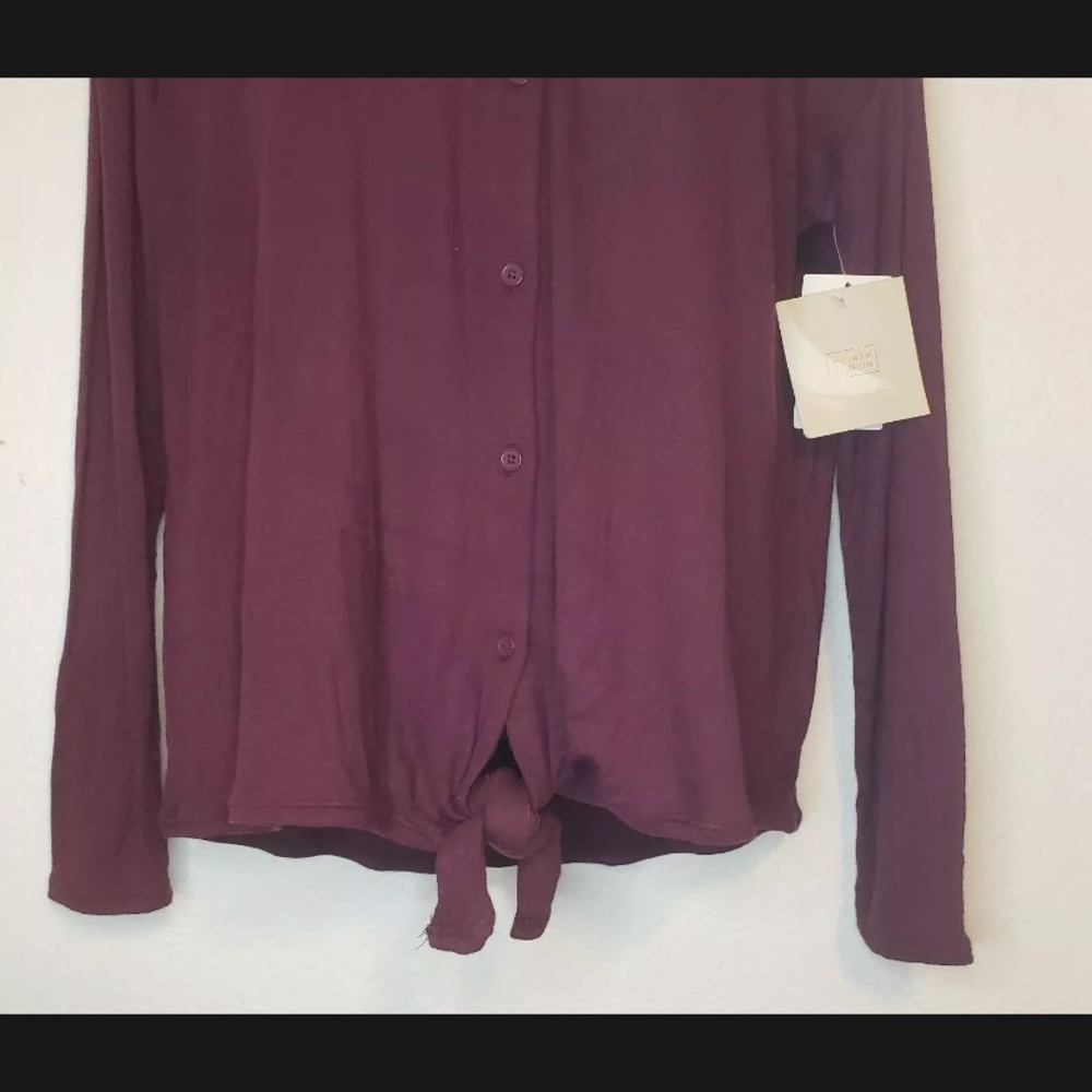Soft Long Sleeve Tie Front Button Down Blouse - Picture 4 of 9